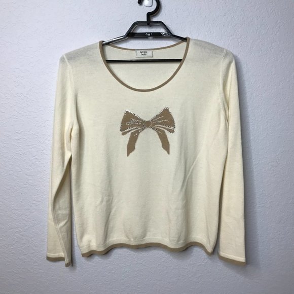 Weill Paris VINTAGE Cream/Tan Sequin Bow Sweater - Picture 6 of 11